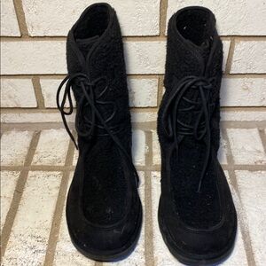 Classic Black Lace Up Boots with Suede Finish